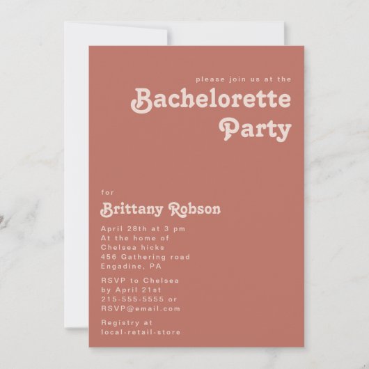 Invitation Vibes rétro simples | Vieux Rose Bachelorette Part (Devant)