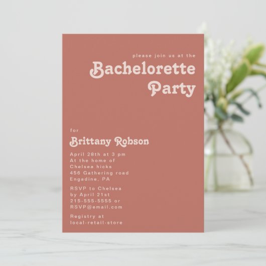 Invitation Vibes rétro simples | Vieux Rose Bachelorette Part (Debout devant)