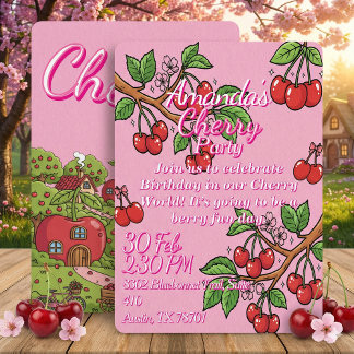 Invitation Vibes Rouges Cerises Kawaii Style Fille Mignonne E