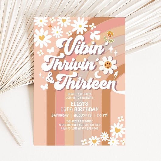 Invitation Vibin' Thrivin' And Thirteen Earthy 70's Birthday
