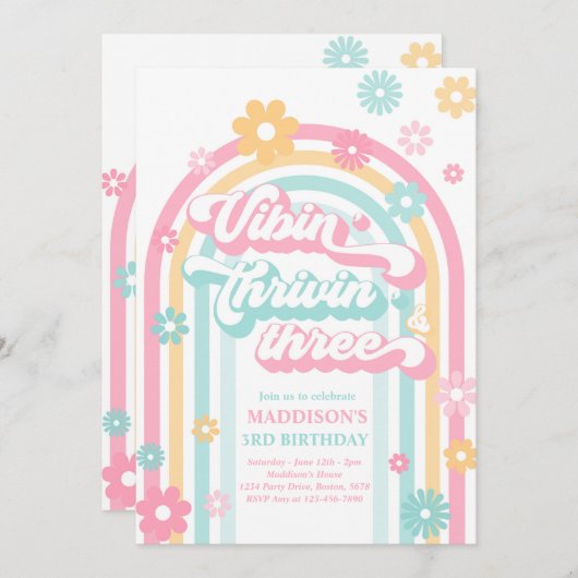 Invitation Vibin' Thrivin' Three Boho Daisy Rainbow Anniversa (Devant / Derrière)