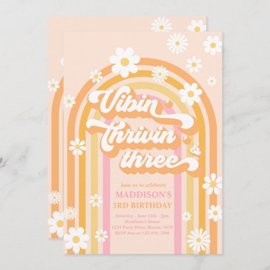 Invitation Vibin' Thrivin' Three Boho Daisy Rainbow Anniversa (Devant / Derrière)