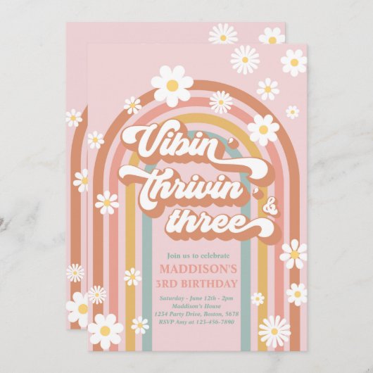 Invitation Vibin' Thrivin' Three Boho Daisy Rainbow Anniversa (Devant / Derrière)