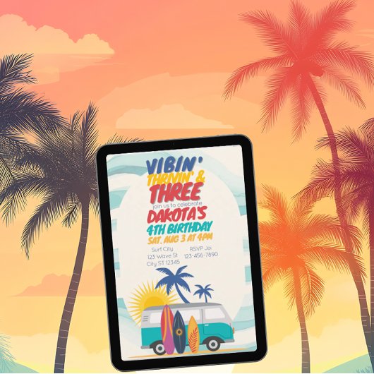 Invitation Vibin' Thrivin' & Three Surf Van 3rd Birthday