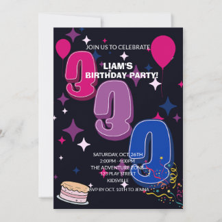 Invitation Vibrant 3e Anniversaire | Confettis Rose Bleu