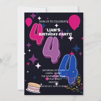 Invitation Vibrant 4th Birthday | Pink Blue Confetti