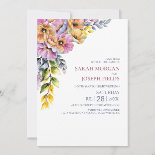 Invitation Vibrant All in One Pink and Orange Floral Wedding  (Devant)