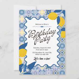 Invitation Vibrant Anniversaire Méditerranéen Citron & Bleu