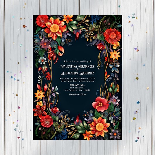 Invitation Vibrant aquarelle Floral Fiesta Mariage
