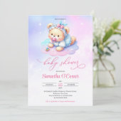 Invitation Vibrant aquarelle rose chaud violet bébé fille our (Debout devant)