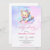 Invitation Vibrant aquarelle rose chaud violet bébé fille our (Devant / Derrière)