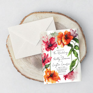 Invitation Vibrant Artisan Rouge Orange Anémonique Mariage fl