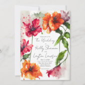 Invitation Vibrant Artisan Rouge Orange Anémonique Mariage fl (Devant)