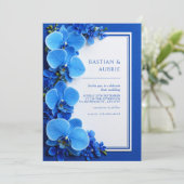 Invitation Vibrant Azure Blue Botanical Orchid Wedding (Debout devant)