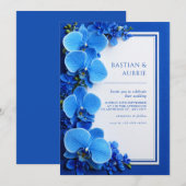 Invitation Vibrant Azure Blue Botanical Orchid Wedding (Devant / Derrière)
