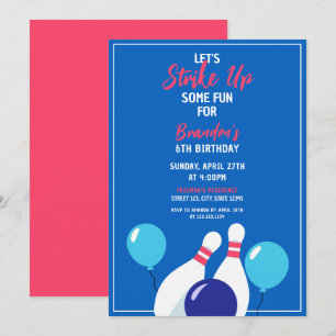 Invitation Vibrant Blue et Red Bowling 6e anniversaire