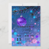 Invitation Vibrant Blue Purple Bauble Bokeh Christmas Party (Devant)