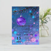 Invitation Vibrant Blue Purple Bauble Bokeh Christmas Party (Debout devant)