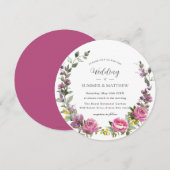 Invitation Vibrant Boho Magenta rose violet Mariage floral (Devant / Derrière)