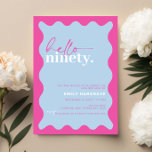 Invitation Vibrant Bonjour Ninety 90th Birthday Party<br><div class="desc">Cette vibrante invitation à la fête du 90e anniversaire est parfaite pour une fête d'anniversaire moderne. Le design simple présente un texte de script de bonjour contemporain en couleur blanche sur un arrière - plan de pêche dynamique avec bordure ondulée. Personnalisable dans n'importe quelle couleur. Gardez le design minimal et...</div>