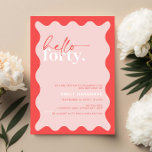 Invitation Vibrant Bonjour Quarante Fête d'anniversaire 40e<br><div class="desc">Cette vibrante invitation à la fête du 40e anniversaire est parfaite pour une fête d'anniversaire moderne. Le design simple présente un texte de script de bonjour contemporain en couleur blanche sur un arrière - plan de pêche dynamique avec bordure ondulée. Personnalisable dans n'importe quelle couleur. Gardez le design minimal et...</div>