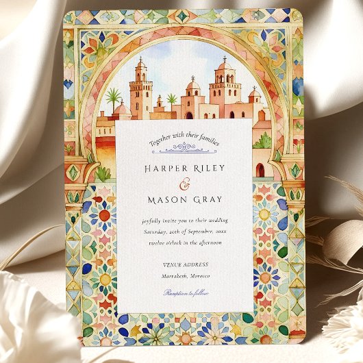 Invitation Vibrant Carreau Marocain & Arche de Marrakech pour