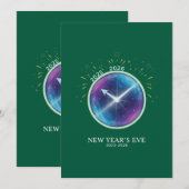 Invitation Vibrant Celestial Clock New Year's Eve 2026 Party (Devant / Derrière)
