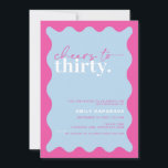 Invitation Vibrant Cheers à la 30ème fête d'anniversaire<br><div class="desc">Cette vibrante invitation à la fête du 30e anniversaire est parfaite pour une fête d'anniversaire moderne. Le design simple est doté d'un arrière - plan contemporain bleu ciel avec une bordure ondulée. Personnalisable dans n'importe quelle couleur. Gardez le design minimal et élégant, en l'état, ou personnalisez-le en ajoutant vos propres...</div>