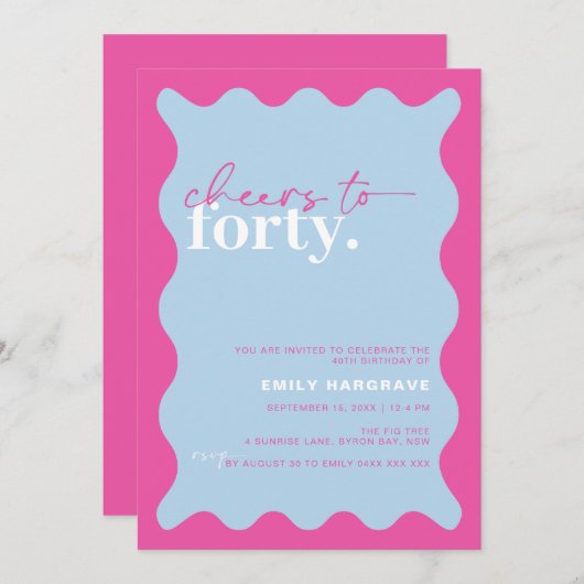 Invitation Vibrant Cheers to Quarante fête d'anniversaire 40e (Devant / Derrière)