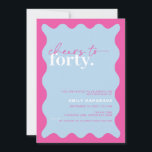 Invitation Vibrant Cheers to Quarante fête d'anniversaire 40e<br><div class="desc">Cette vibrante invitation à la fête du 40e anniversaire est parfaite pour une fête d'anniversaire moderne. Le design simple présente un arrière - plan bleu ciel avec une bordure ondulée. Personnalisable dans n'importe quelle couleur. Gardez le design minimal et élégant, en l'état, ou personnalisez-le en ajoutant vos propres graphiques et...</div>