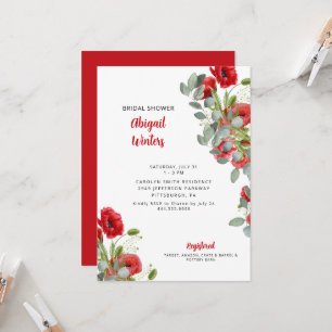 Invitation Vibrant Eucalyptus Fleurs Rouges pour la Mariée