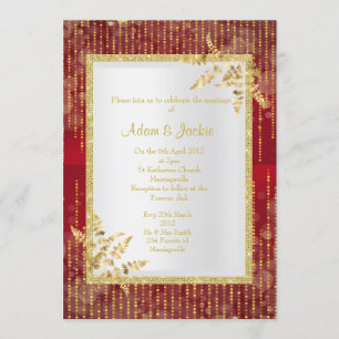 Invitation Vibrant feuille rouge et or ÉLÉGANT MARIAGE