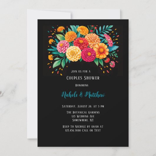 Invitation Vibrant Fiesta Mariage Bouquet Couples Douche (Devant)