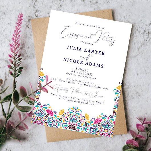 Invitation Vibrant Fiesta mexicaine Rainbow Engagement Party