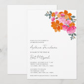 Invitation Vibrant Fleur Orange Rose Clair Bat Mitzvah (Devant / Derrière)