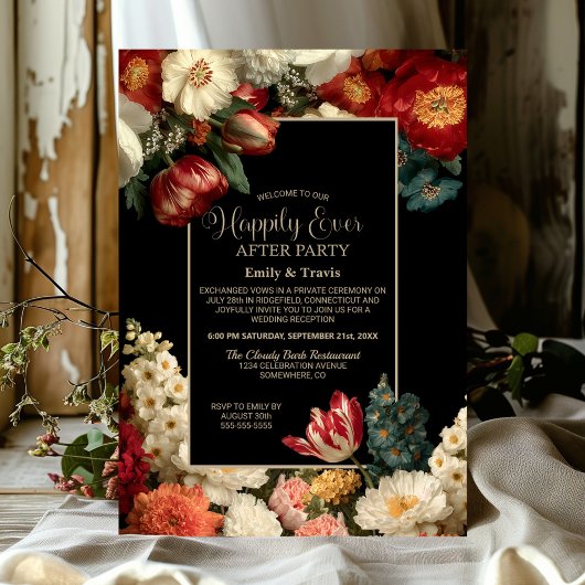 Invitation Vibrant Floral Black Happily Ever After Party