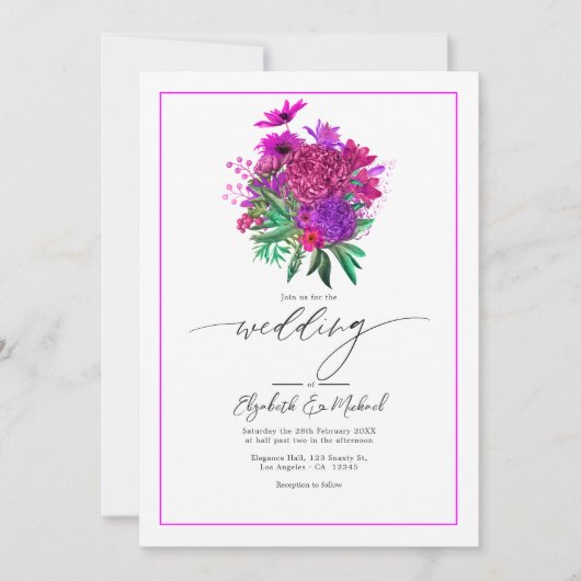 Invitation Vibrant Fuchsia Mariage moderne Photo QR Code (Devant)