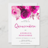 Invitation Vibrant Fuchsia Rose rose Quinceanera Party (Devant)