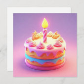 Invitation Vibrant gâteau d'anniversaire avec bougie (Devant / Derrière)