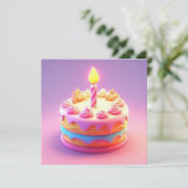 Invitation Vibrant gâteau d'anniversaire avec bougie (Debout devant)