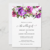 Invitation Vibrant Gras brillant violet Floral Mariage modern (Devant)