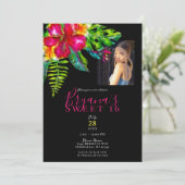 Invitation Vibrant Hibiscus Tropical Colorpop Fête Douce 16 (Debout devant)