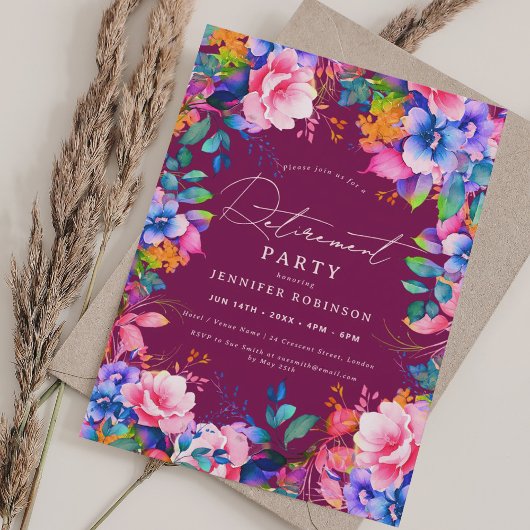 Invitation Vibrant Jardin Floral Retraite Party Magenta
