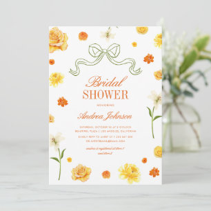 Invitation Vibrant Jaune Orange Fleurs Ruban Mariage