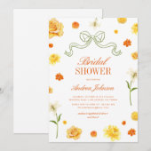 Invitation Vibrant Jaune Orange Fleurs Ruban Mariage (Devant / Derrière)
