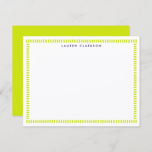 Invitation Vibrant Lime Hand Painted Striped Frame Note Card (Devant / Derrière)