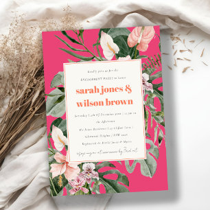 Invitation Vibrant Magenta Blush Tropical Floral Fiançailles