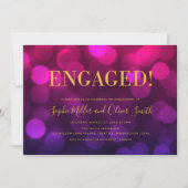 Invitation Vibrant Magenta Bokeh Faux Gold Engagement Party (Devant)