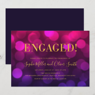 Invitation Vibrant Magenta Bokeh Faux Gold Engagement Party