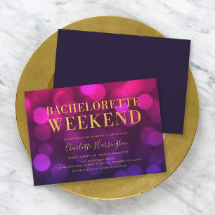 Invitation Vibrant Magenta Bokeh Lumières Bachelorette Week-e